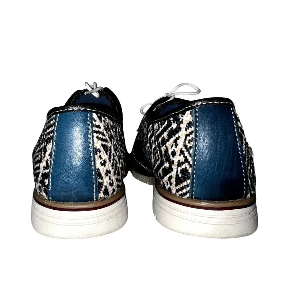 Huaraches Playera Men Navy Blue Woven Leather Geometric Lace Up Shoes Mexico